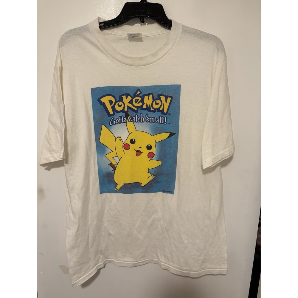 Vintage Pokemon Shirt Mens L White Pikachu Gotta Catch Em All Tee 2000 Nintendo